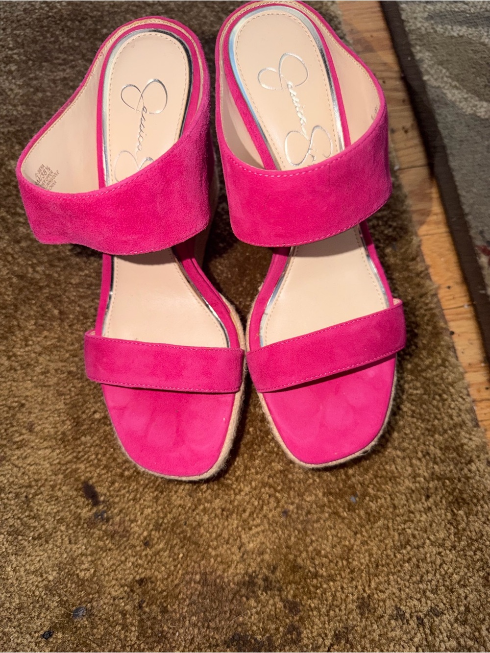 Jessica Simpson Hot Pink Suede Double Strap Slides